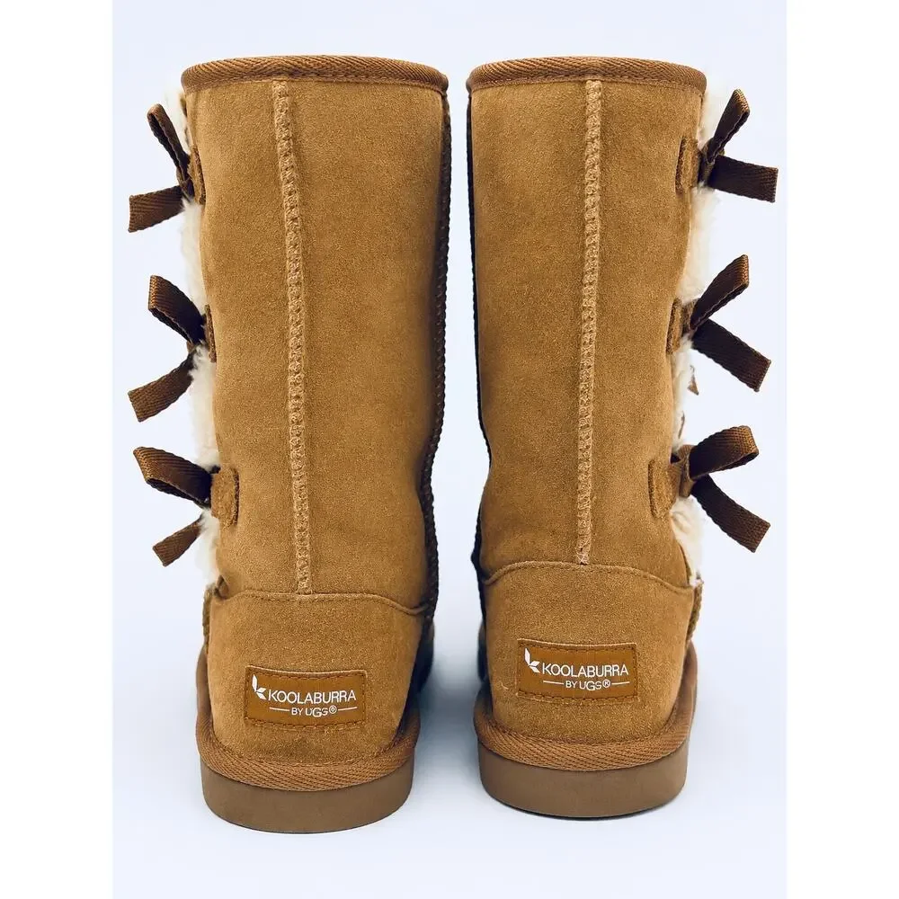 Koolaburra by UGG Victoria Chestnut Bow Tall Boots Girls Size 13 Cozy Winter